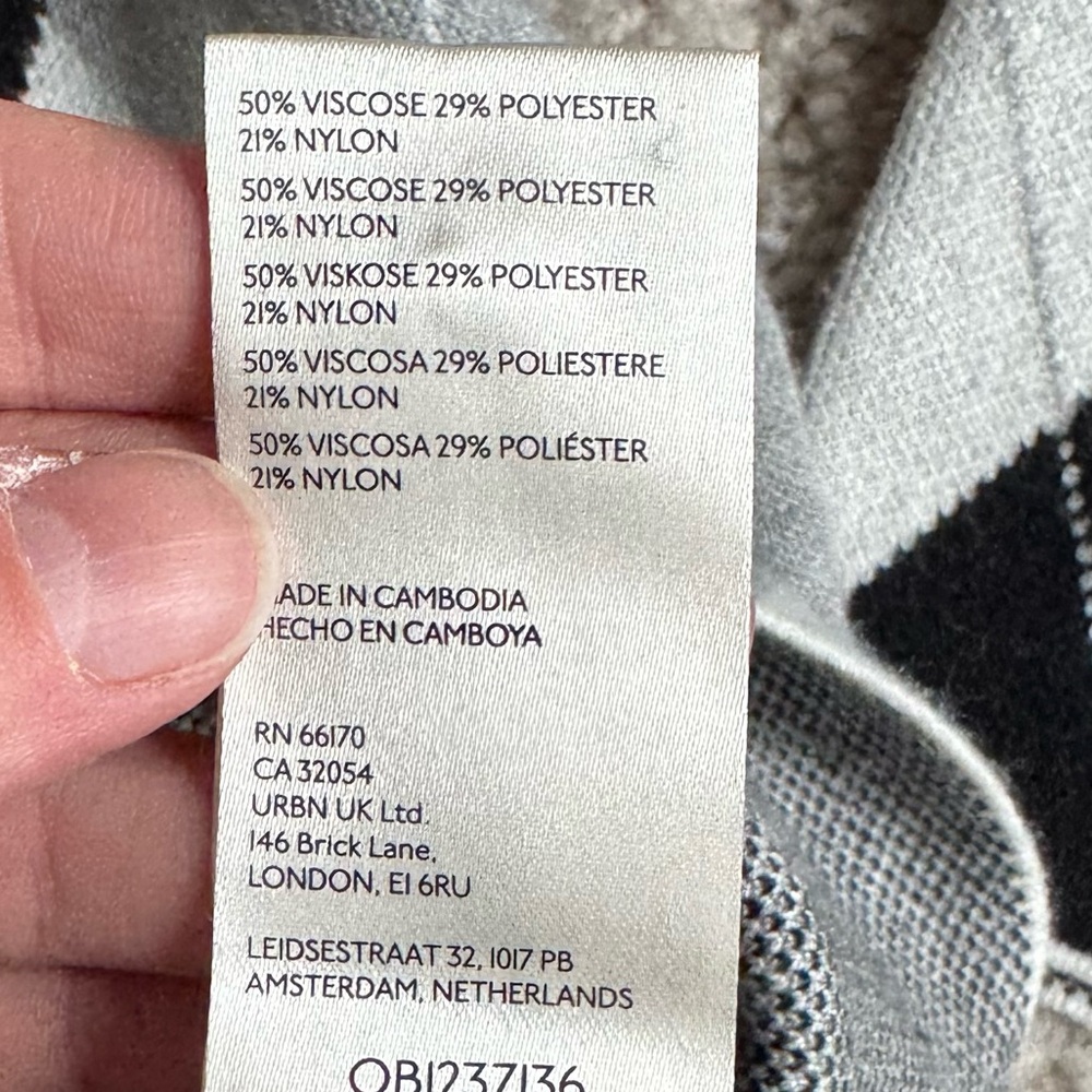 Anthropologie Maeve Cary’s Mock Neck Argyle Pullover Knit Sweater Gray White MED - Picture 8 of 10